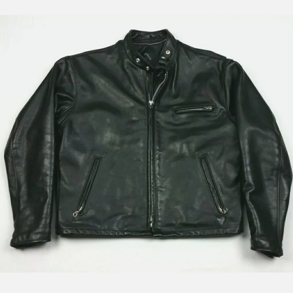 Schott 141 Black Leather Motorcycle Jacket 46